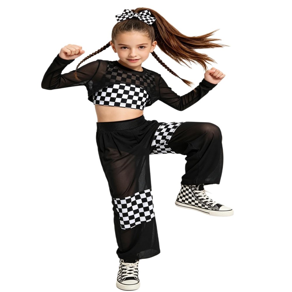 Zaldita Girls Race Car Driver Outfit Streetwear Hip Hop Dance Outfits Stage Performance Dancewear for Club Black 6 Years