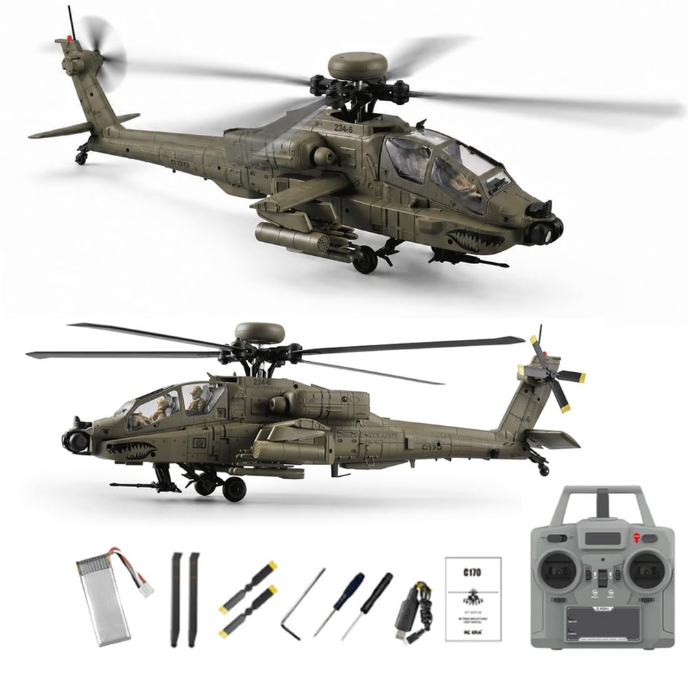 RC-ERA C170 AH-64D 1/48 Scale Apache RC Helicopter, Flybarless 6CH Aircraft