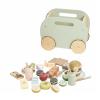 Gralara 31 Pieces Wooden Food Truck Playset Great Gift Wooden Picnic Cart Set Kids Play Wood Snack Cart for Preschoolers, Young Children, Playroom, Outdoor view 1