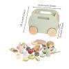 Gralara 31 Pieces Wooden Food Truck Playset Great Gift Wooden Picnic Cart Set Kids Play Wood Snack Cart for Preschoolers, Young Children, Playroom, Outdoor view 4