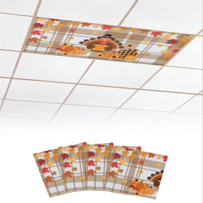 Magnetic Light Cover for Classroom Drop Ceiling, 4 Pack 4x2 Ft Fall Fluorescent Light Covers for Office Home Ceiling Light Cartoon Turkey Pumpkin Maple Checked Plaid Lampshade