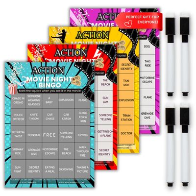 XOXO Parents Movie Night Bingo Cards, Reusable Supplies - Action