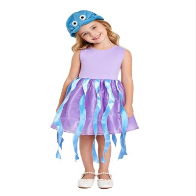 TiaoBug Girls Jellyfish Tutu Outfit Ocean Animal Themed Party Dress Up for Halloween Trick-or-Treating Purple 6 Years