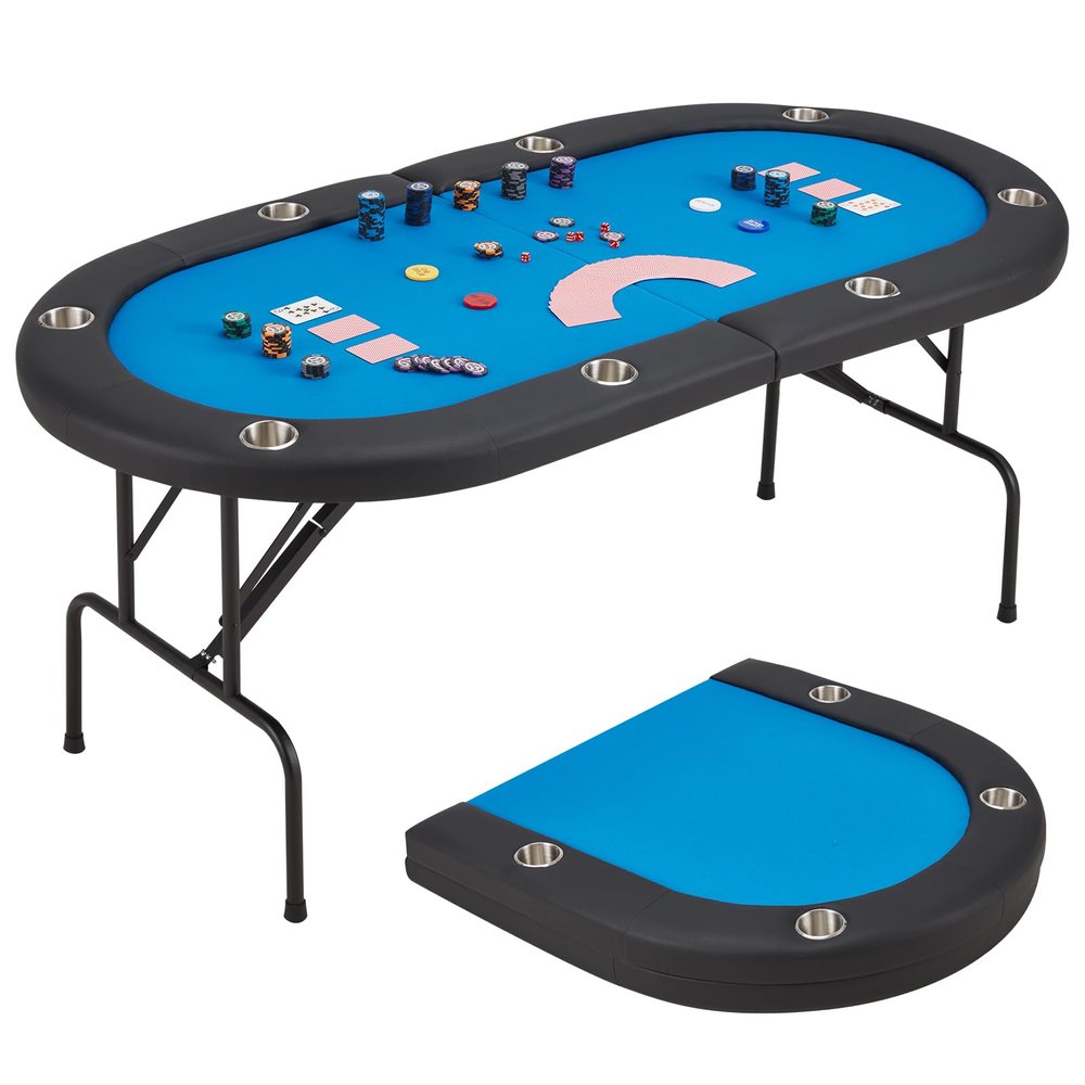 ECOTOUGE 8 Players Poker Table Foldable, Folding Poker Gaming Table, Blue