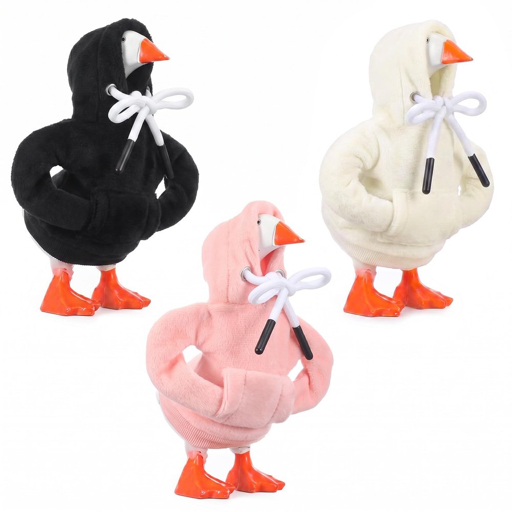 guduling 3 Pcs Desk Duck Outfits, 5.1 x 2.7 Inches Polyester Duck Clothes Accessories for Desktop Decor (Black, Pink, White)