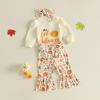 FYBITBO Halloween Baby Girl Clothes My First Halloween Pumpkin Romper Shirt Onesie Bell Bottoms Cute Newborn Fall Outfit (Beige, 12-18 Months) view 2