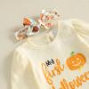 FYBITBO Halloween Baby Girl Clothes My First Halloween Pumpkin Romper Shirt Onesie Bell Bottoms Cute Newborn Fall Outfit (Beige, 12-18 Months) view 3