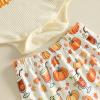 FYBITBO Halloween Baby Girl Clothes My First Halloween Pumpkin Romper Shirt Onesie Bell Bottoms Cute Newborn Fall Outfit (Beige, 12-18 Months) view 4