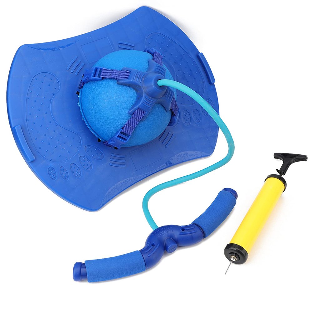 Children Jumping Ball, Kids Hopping Ball Toy with Non - Slip Pedal and Sponge Handle Rope, Inflatable Bounce Space Ball for Ages 4+, Includes Inflator and Needle (Blue)