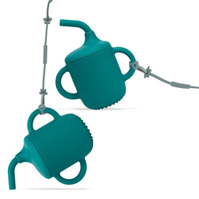 NICINGU 2Pack Silicone Sippy Cup + 2 Toy Straps - Spill Proof Toddler Cup with Adjustable Leash for Stroller High Chair-Blue