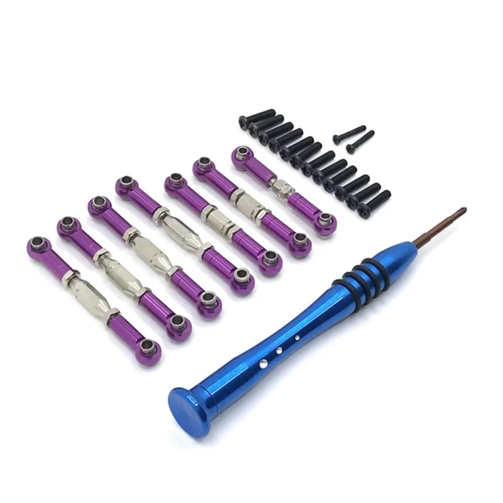 Rc Toys Accessories for Wltoys 144002 144001 124016 124017 124018 124019 Metal Linkage Servo Pull Steering Tie Rod Set RC Car Upgrade Parts(Purple)