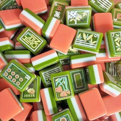 Engraved 160 American Mahjong Tiles - Olive Green & Coral Pink 3-Layer