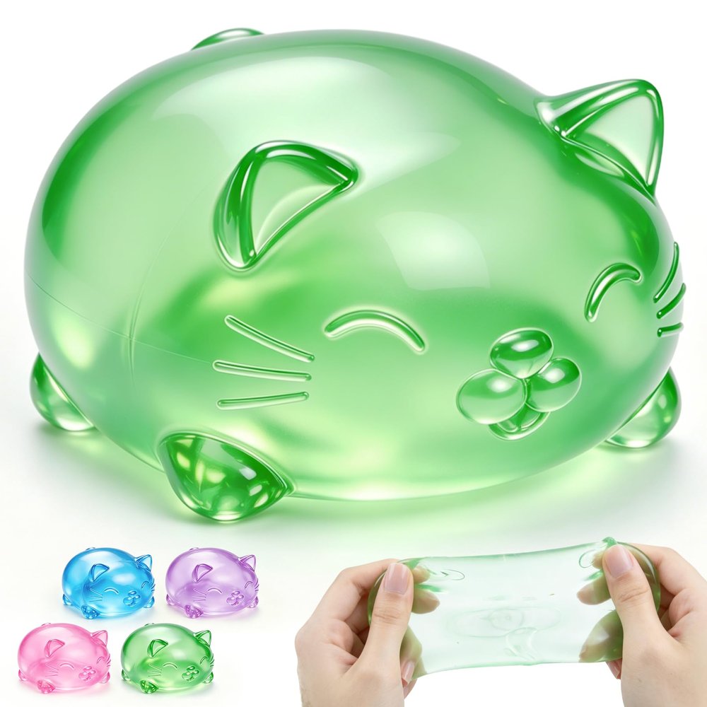 Stress Cat Toy, Sensory Fidget Toy, Filled Squishy Toys for Kids Stress Relief - High Density Squeeze Balls,Ultra-Soft Decompression Venting Toys-Green