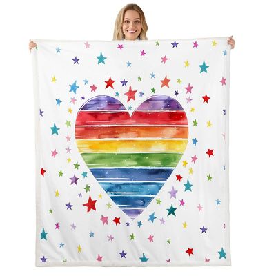 Erosebridal Rainbow Heart Fleece Blanket Baby 30x40 Inch Dreamy Stars Starry Sherpa Blanket Kids Girls Boys Minimalist Watercolor Fuzzy Plush Throw Pastel Love Decor