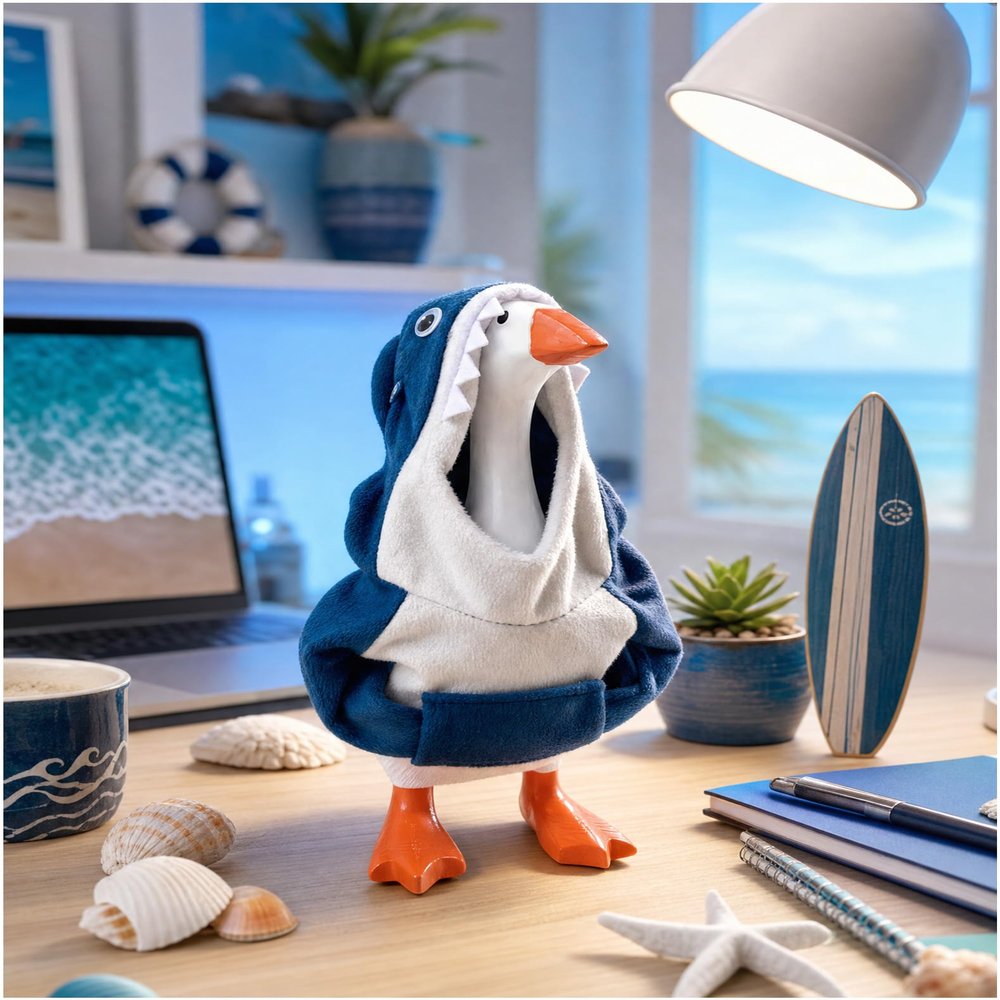 7 Inch Desk Goose Outfit, Blue Shark Hoodie for 7in Desktop Goose, Cute Goose Clothes with Shark Hood and Pocket, Mini Goose Accessories for Desk Decor Office Classroom Goose Gifts, Outfit Only