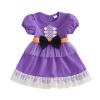 Toddler Baby Girl Halloween Outfit Witch Costume Princess Party Dress Puff Short Sleeve Doll Collar Bow Lace Tutu Dresses (Purple, 3-4 Years) view 1