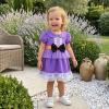 Toddler Baby Girl Halloween Outfit Witch Costume Princess Party Dress Puff Short Sleeve Doll Collar Bow Lace Tutu Dresses (Purple, 3-4 Years) view 2