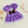 Toddler Baby Girl Halloween Outfit Witch Costume Princess Party Dress Puff Short Sleeve Doll Collar Bow Lace Tutu Dresses (Purple, 3-4 Years) view 3