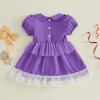Toddler Baby Girl Halloween Outfit Witch Costume Princess Party Dress Puff Short Sleeve Doll Collar Bow Lace Tutu Dresses (Purple, 3-4 Years) view 4