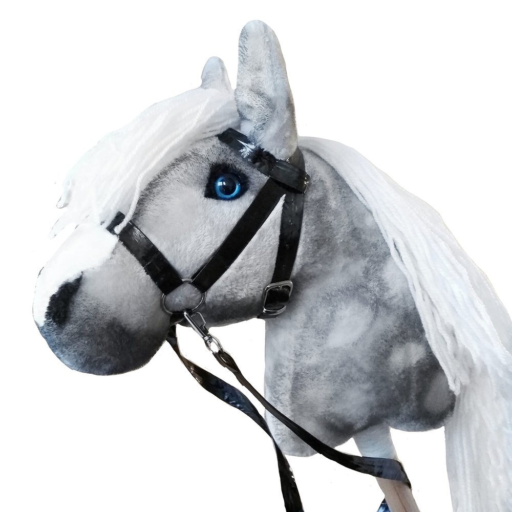 Hobby Horse Grey A4 with Bridle - Realistic Dapple Hobbyhorse for Kids from 3 Years