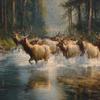 Bull Elk Crossing River Wildlife Scene Oil Painting Wooden Jigsaw Puzzle 500 Pieces for Adults Home Decor Living Room Animal Lovers Hunters Outdoors Dad Gift Christmas Holiday Present view 1