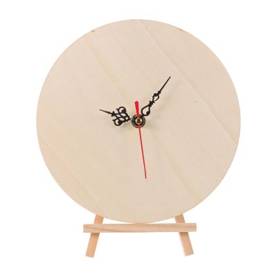 Kisangel 1 Set DIY Wooden Clock Face: 7.87" Circular Unfinished Wooden Dial with Quartz Movement & Pointer, Tabletop Display Plaque for Kids Early Learning Home Decoration