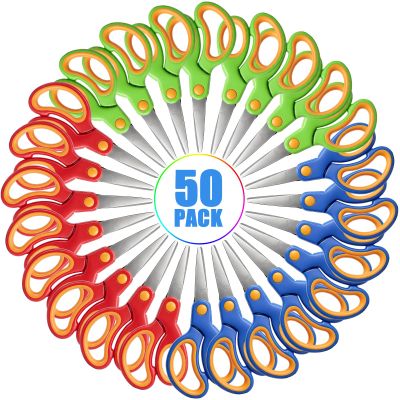 Lanties 50 Pack 5.5 Inch Right and Left Handed Scissors, Blunt Tip Safety Scissors with Comfort Grip for Home, Office, Craft Room