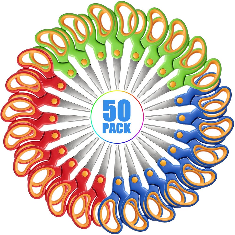 Lanties 50 Pack 5.5 Inch Right and Left Handed Scissors, Blunt Tip Safety Scissors with Comfort Grip for Home, Office, Craft Room