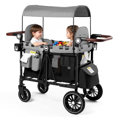 Kinder King Wagon Stroller for 2 Kids, Shock-Absorbing Wheel, Black&Grey