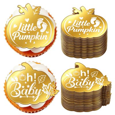 30Pcs Little Pumpkin Oh Baby Cake Topper Acrylic Fall Baby Shower Cupcake Toppers Decorations Carving Mirror Fall Theme Cake Decor for Birthday Party Supplies Favors Gift Thanksgiving (2 Designs)