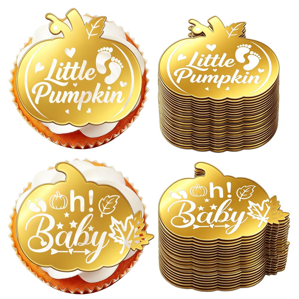 30Pcs Little Pumpkin Oh Baby Cake Topper Acrylic Fall Baby Shower Cupcake Toppers Decorations Carving Mirror Fall Theme Cake Decor for Birthday Party Supplies Favors Gift Thanksgiving (2 Designs)