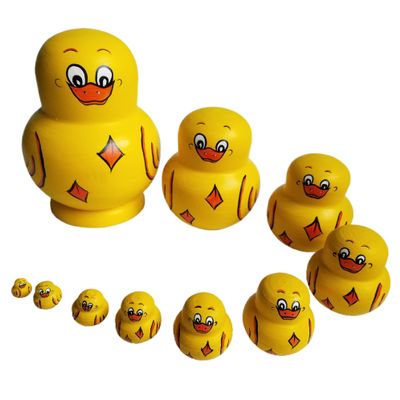 Aetherize 10Pcs Duck Russian Nesting Doll Cute Duck Nesting Dolls Yellow Wooden Stacked Ducks Educational Learning Toys Matryoshka for Kids Birthday Stacked Ducks