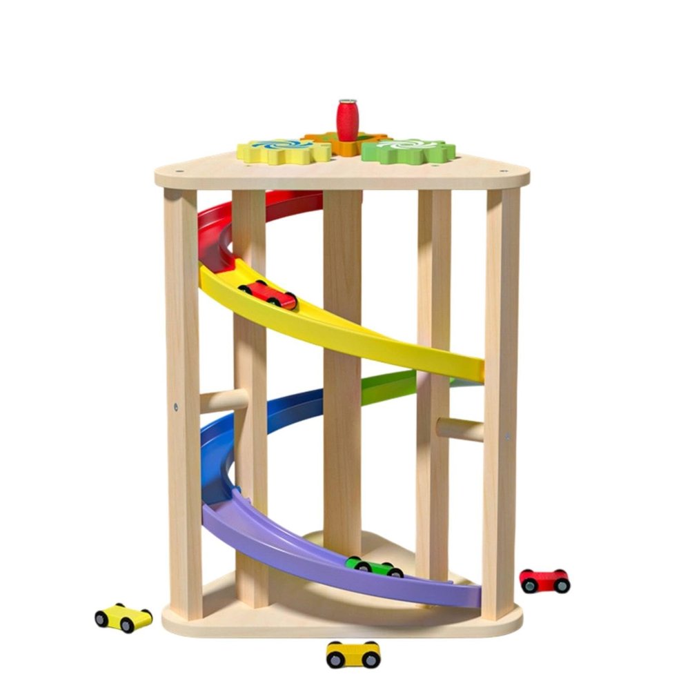 FytStycale Rotating Slide Track Toy Paint Wooden Car Track Toy High-Grade Lumber Car Slide