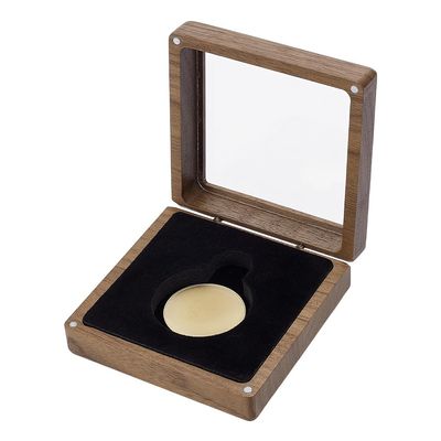 PH PandaHall Walnut Wood Challenge Coin Display Box, Medal Military Coin Presentation Box with Clear Window 4x4x1.54 inch Square Coins Badge Storage Box for 45mm Coins Collectors Gift