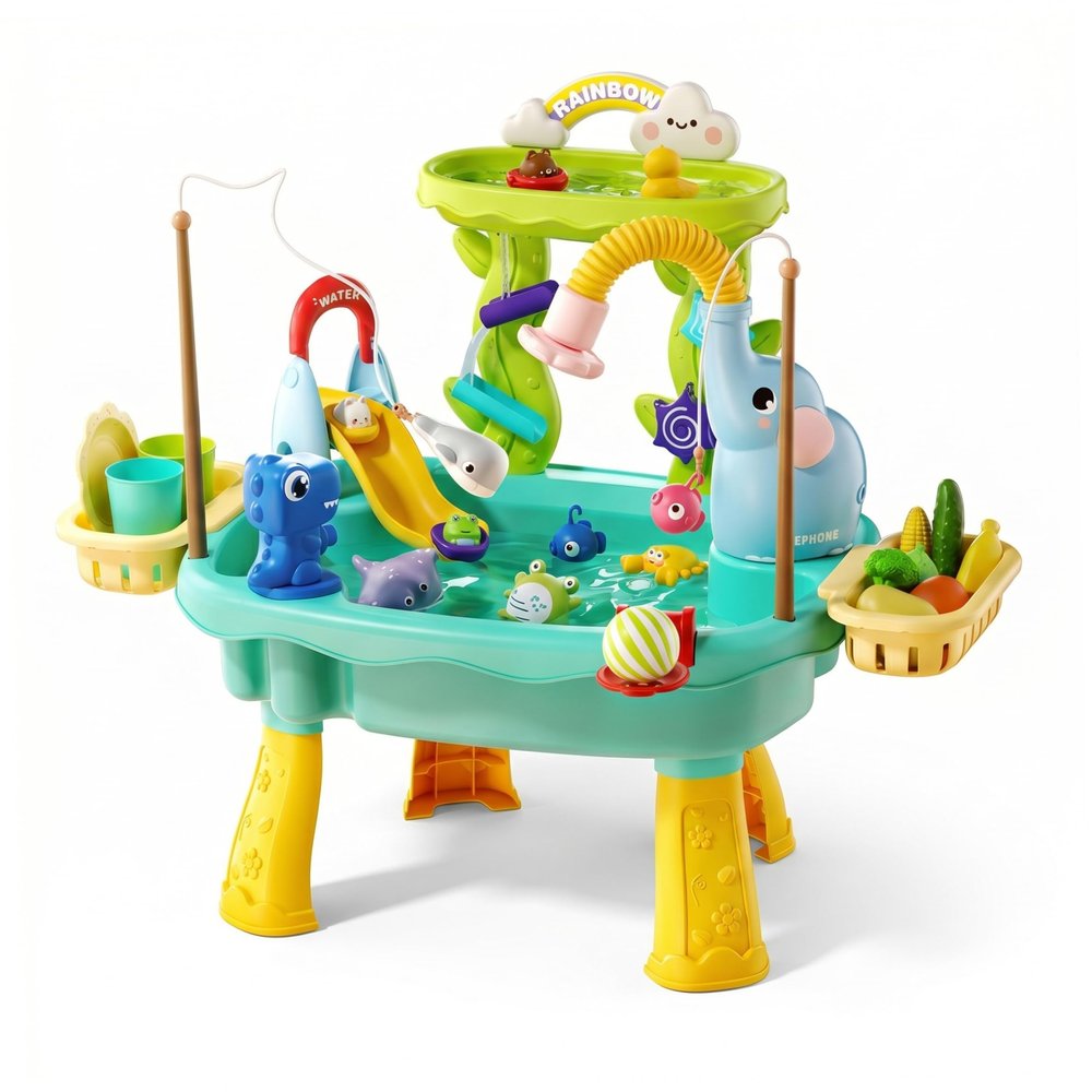 Neptuiby Play Sink with Running Water, Kids Water Table with 12 Fun Play Modes, Toddler Interactive Toy Blue..