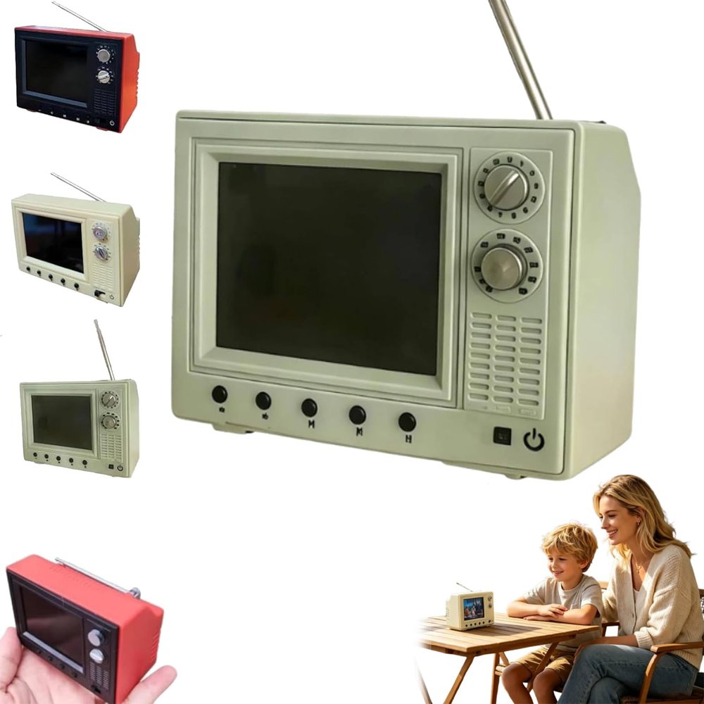 Rechargeable Mini Retro TV Player, Rechargeable Mini Retro TV Cartoon Player with 8GB Memory, Supports Headphones & USB Playback Perfect for Dollhouse Scenes & Collectible Decor (Green)