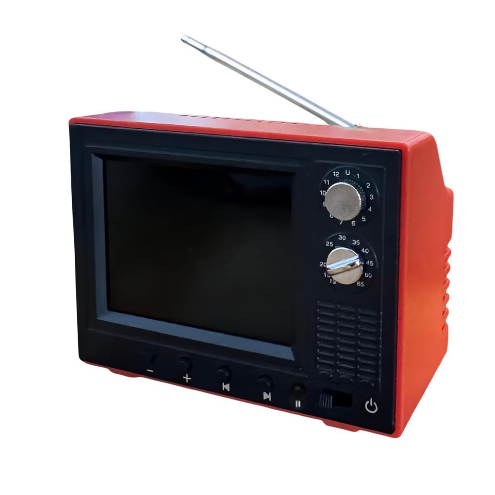 Mini Tv Retro, Rechargeable Mini Retro TV Cartoon Player with 8GB Memory, Supports Headphones & USB Playback, 3-Hour Standby Market, 1:12 Scale Classics (Red)
