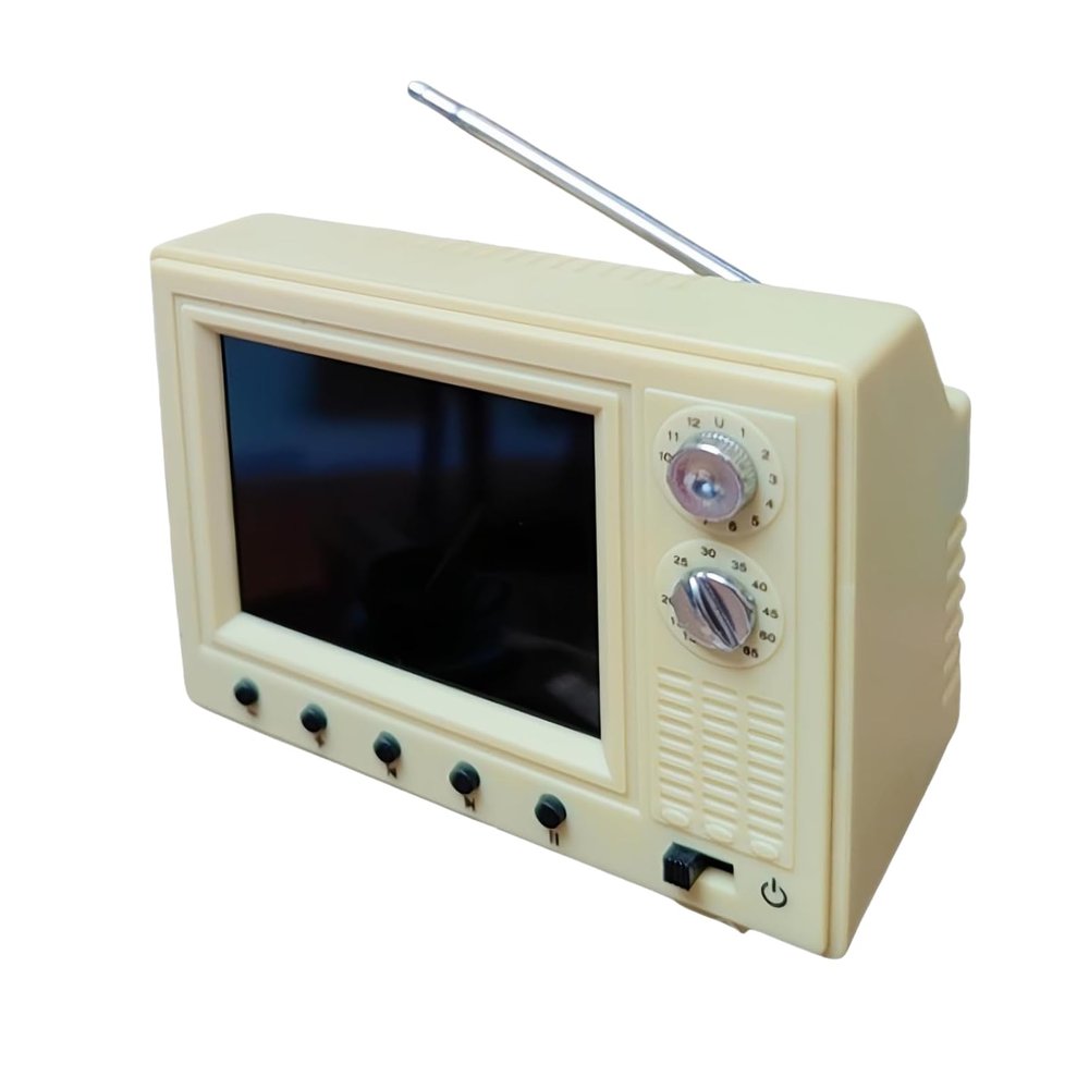Mini Tv Retro, Rechargeable Mini Retro TV Cartoon Player with 8GB Memory, Supports Headphones & USB Playback, 3-Hour Standby Market, 1:12 Scale Classics (White)
