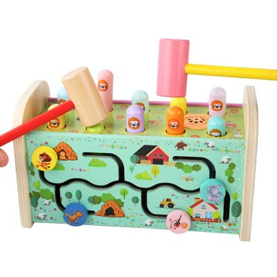 Omquot Colorful Wooden Hammer Toy Enhanced Coordination Strength Training for Kids Wooden Hammering Toy