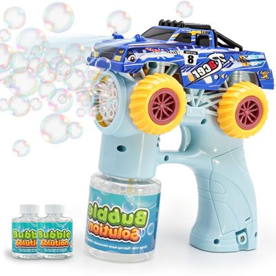 Monster Truck Bubble Gun for Kids, Automatic Bubble with LED Lights,Blue