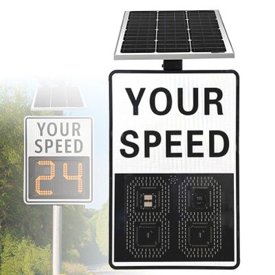 Traffic Speed Feedback Sign,Solar Powered Radar Detector, LED Your Speed Display with Red/Green Alert for School Zones & High-Traffic Areas(White,24 * 35in)