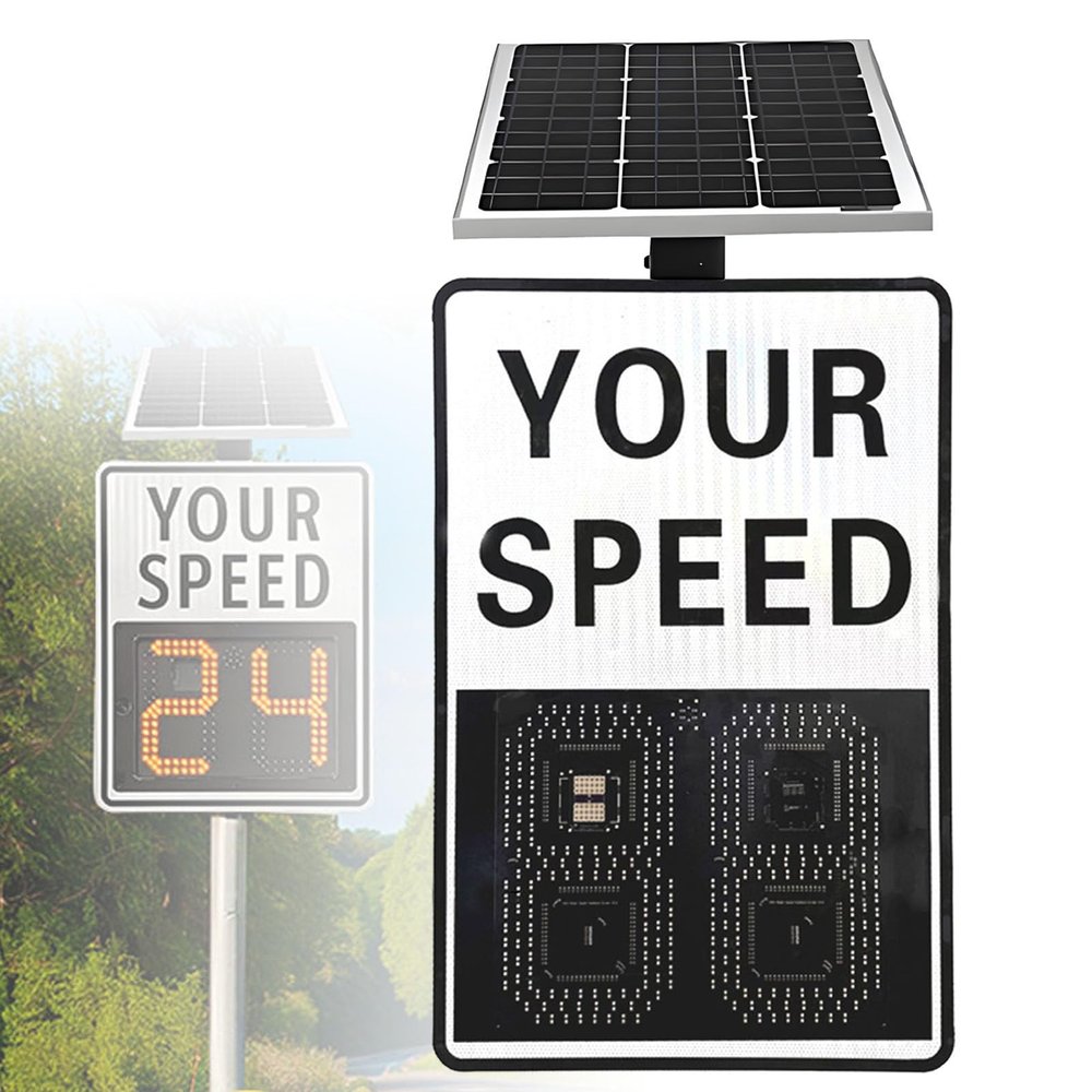 Traffic Speed Feedback Sign,Solar Powered Radar Detector, LED Your Speed Display with Red/Green Alert for School Zones & High-Traffic Areas(White,24 * 35in)