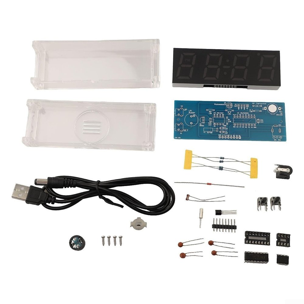 4 Digit Electronic Clock DIY Kit with Adjustable Color Settings and Music Tracks for Enhanced Learning Experience (Multicolor)