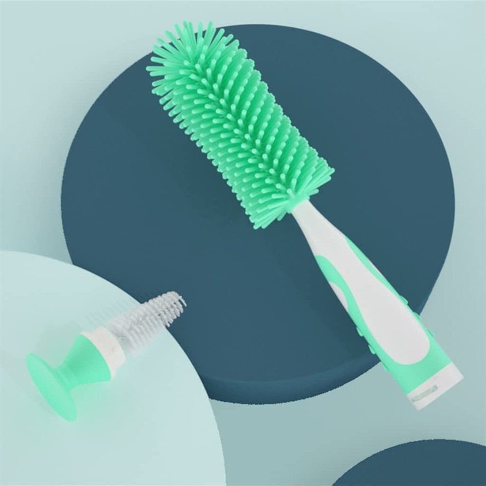 2 in 1 Bottle Brush Food Grade Silicone Pacifier Cup Nipple Teat Cleaning Brushes Suction Handle Design(Black)