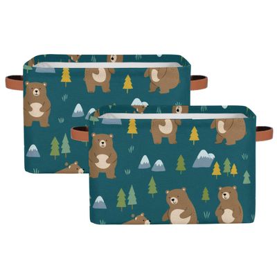 Gumuslen Storage Basket Forest Bear Storage Bins with Handles Polyester Storage Boxes Collapsible Nursery Baskets for Bathroom Living Room,2 Pack