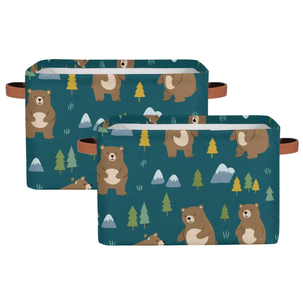 Gumuslen Storage Basket Forest Bear Storage Bins with Handles Polyester Storage Boxes Collapsible Nursery Baskets for Bathroom Living Room,2 Pack