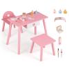 HONEY JOY Kids Pretend Nail Salon Set, Wooden Beauty Manicure Table w/Eye Shadow, Nail Dryer/Brush/File/Polish Kit, Drawer, Toddler Nail Care Station w/Chair & Stool (Heart Pink) view 1