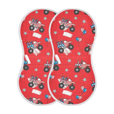 Qinllo Muslin Burp Cloths 4th of July Monster Trucks Pattern Cotton Baby Burp Cloths 2 Pack Ultra Absorbent Soft Burping Cloth Washcloths for Newborn Babies 22"x11"