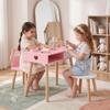 HONEY JOY Kids Pretend Nail Salon Set, Wooden Beauty Manicure Table w/Eye Shadow, Nail Dryer/Brush/File/Polish Kit, Drawer, Toddler Nail Care Station w/Chair & Stool (Flower Pink) view 1