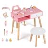 HONEY JOY Kids Pretend Nail Salon Set, Wooden Beauty Manicure Table w/Eye Shadow, Nail Dryer/Brush/File/Polish Kit, Drawer, Toddler Nail Care Station w/Chair & Stool (Flower Pink) view 2